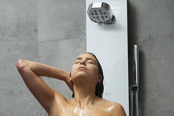 Kelda's luxurious water saving showers with square shower head.